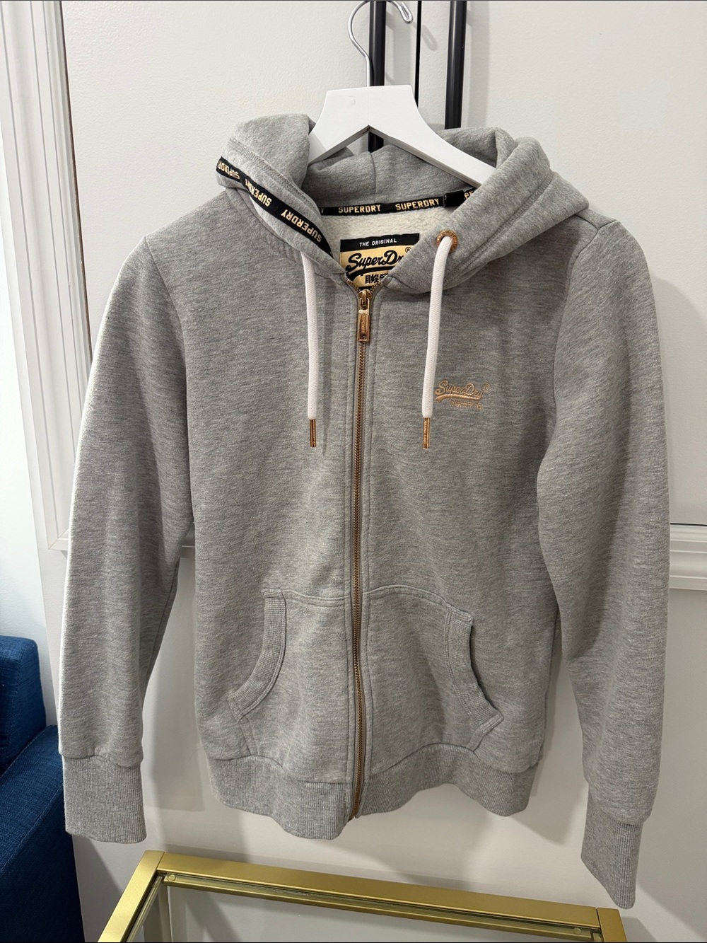 Superdry Light Grey Hoodie with Gold Trim